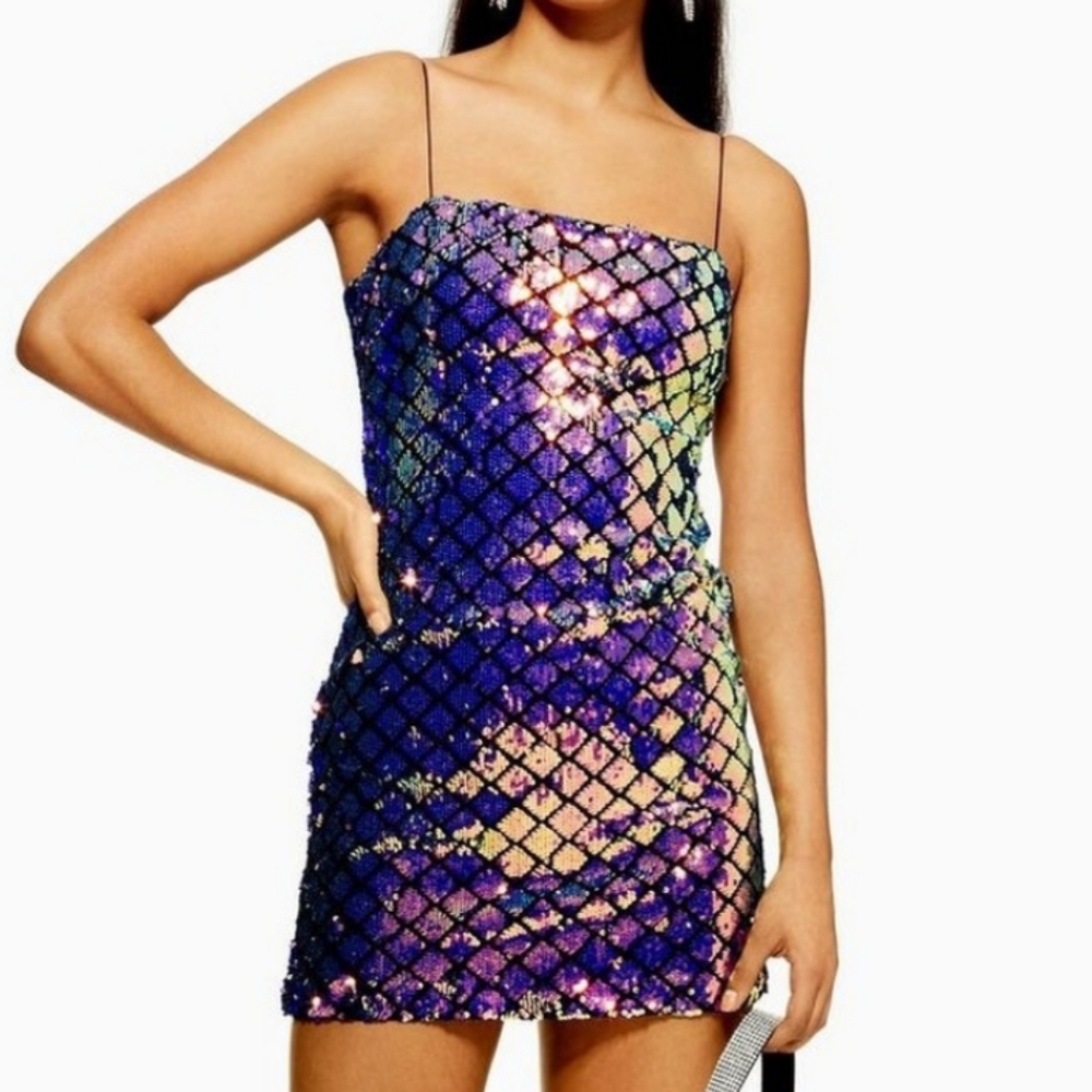 TOPSHOP DIAMOND SEQUIN SLIP DRESS